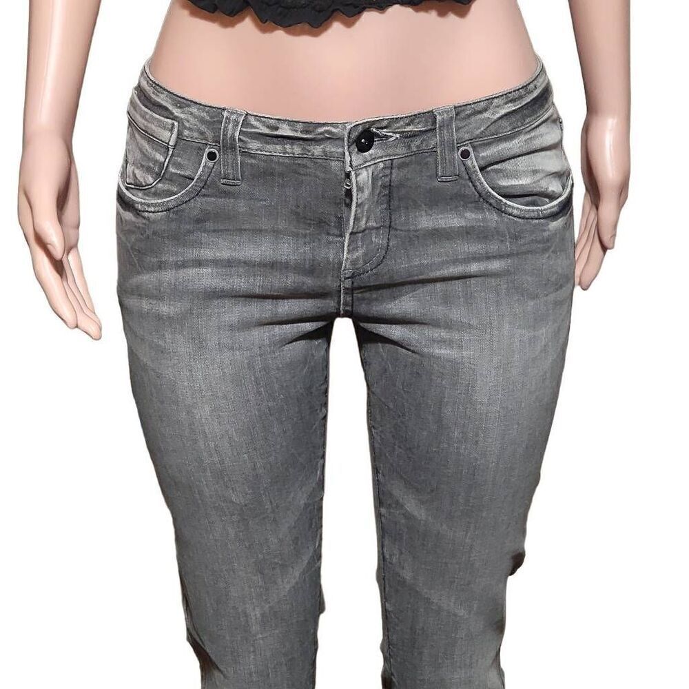 Gray distress Women mid-rise Studded back pockets straight pants 38/8 medium - Picture 5 of 6